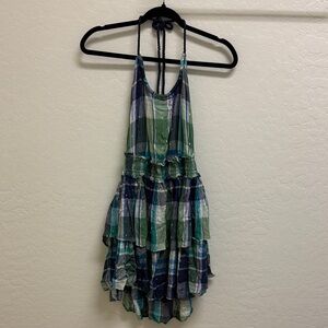 Aerie Green and Blue Plaid Halter Dress
